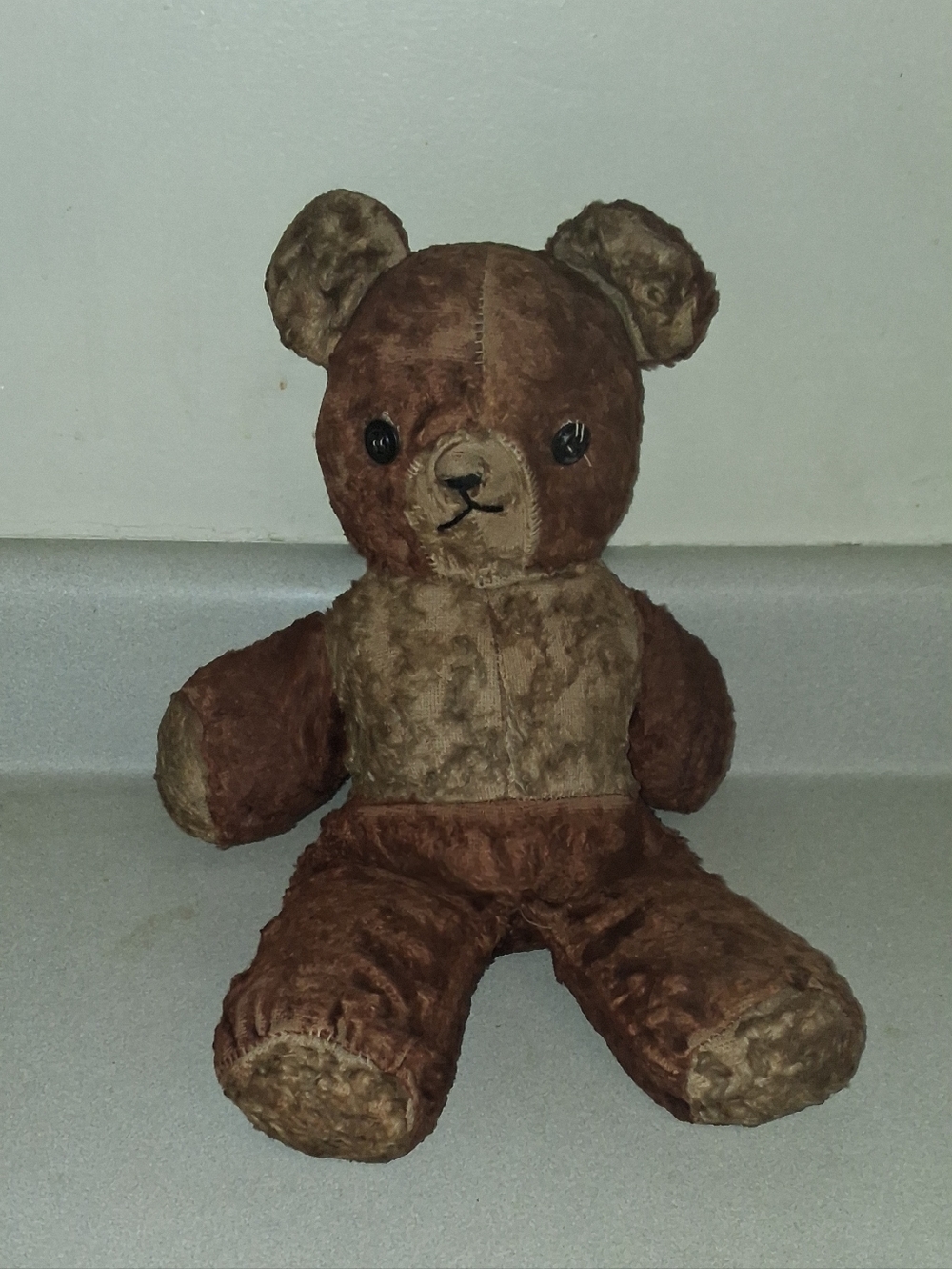Antique mohair 15" inch two tone teddy bear with music box